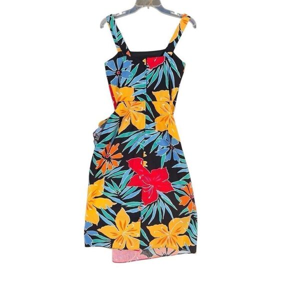 Vintage Tropical Flower Sheath Silhouette Smocked Dress Sz 6 Ruched Chunk Straps - Picture 7 of 9